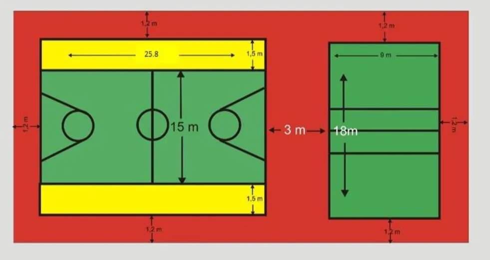 Sketsa lapangan basket dan bola voli